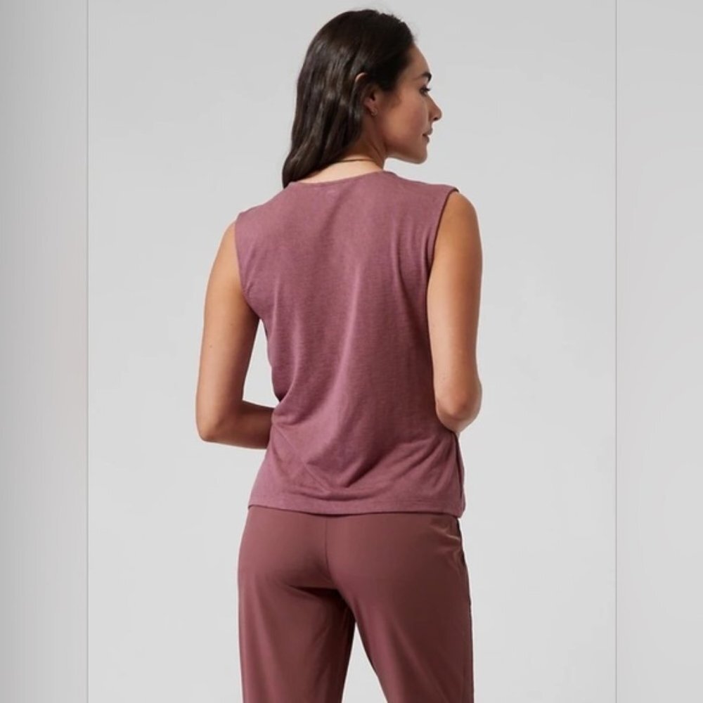 Athleta Breezy‎ Wrap Tank Top Women’s Size Small Pink Tawny Rose Ruching V-Neck - Picture 5 of 9
